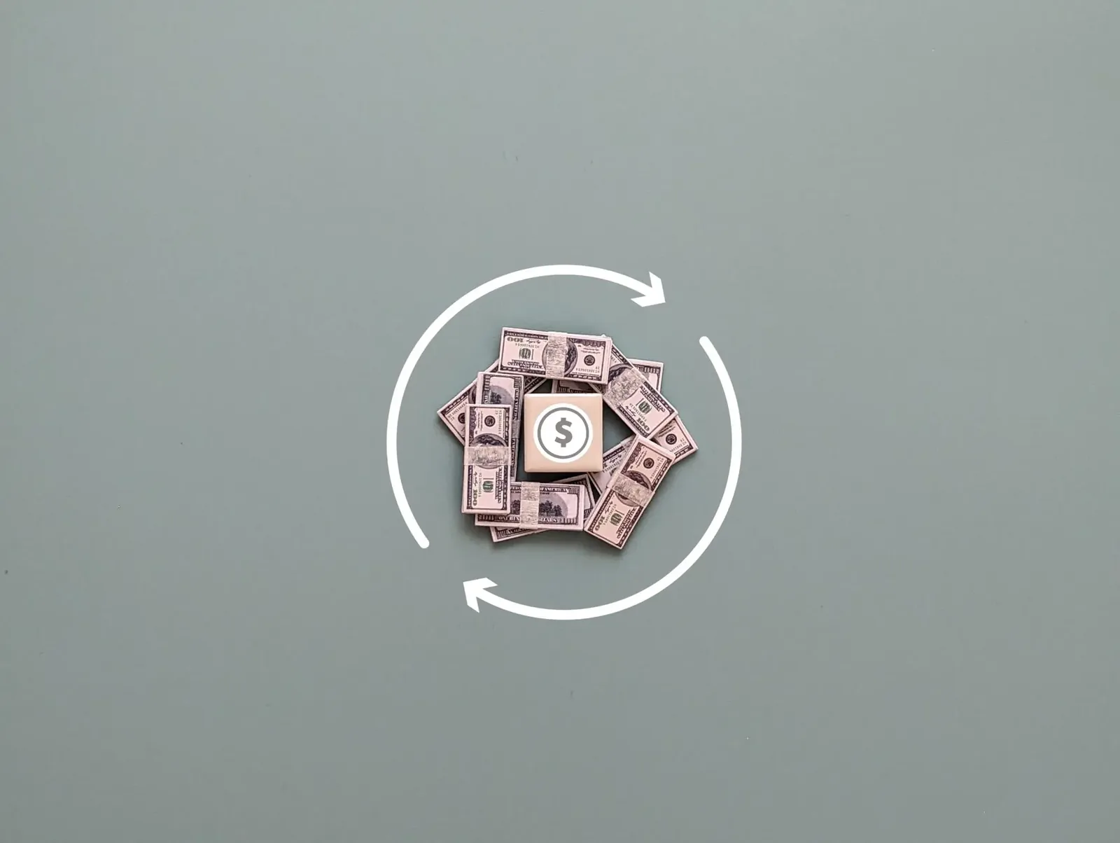 square magnet with currency symbol banknotes and circular arrow concept of cash flow or cash back